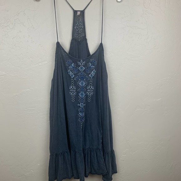Free People Dresses & Skirts - Vintage free people Tunic Dress Blue Gray Embroidered size S